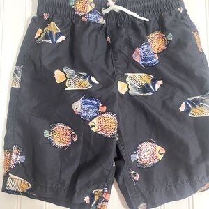 Old Navy Boys Medium Swimming Trunks Angelfish Print Design Gray with Drawstring